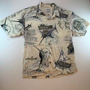 Guy Harvey Sailfish Short Sleeve Button Down, Men’s Size Large, 100% Cotton